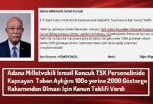Adana Milletvekili İsmail Koncuk TSK Personeli Maaş Artışı İçin Kanun Teklifi Verdi