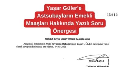 Yaşar Güler'in Cevaplaması İçin Astsubayların Emekli Maaşları Hakkında Yazılı Soru Önergesi