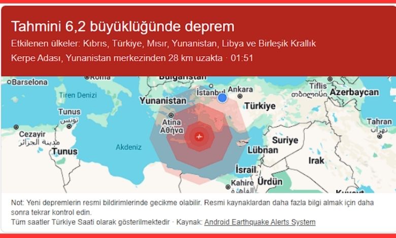 Akdenizde Deprem