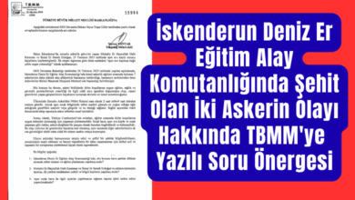 İskenderun Deniz Er Eğitim Alay Komutanlığında Şehit Olan İki Askerin Olayı Hakkında TBMM'ye Yazılı Soru Önergesi