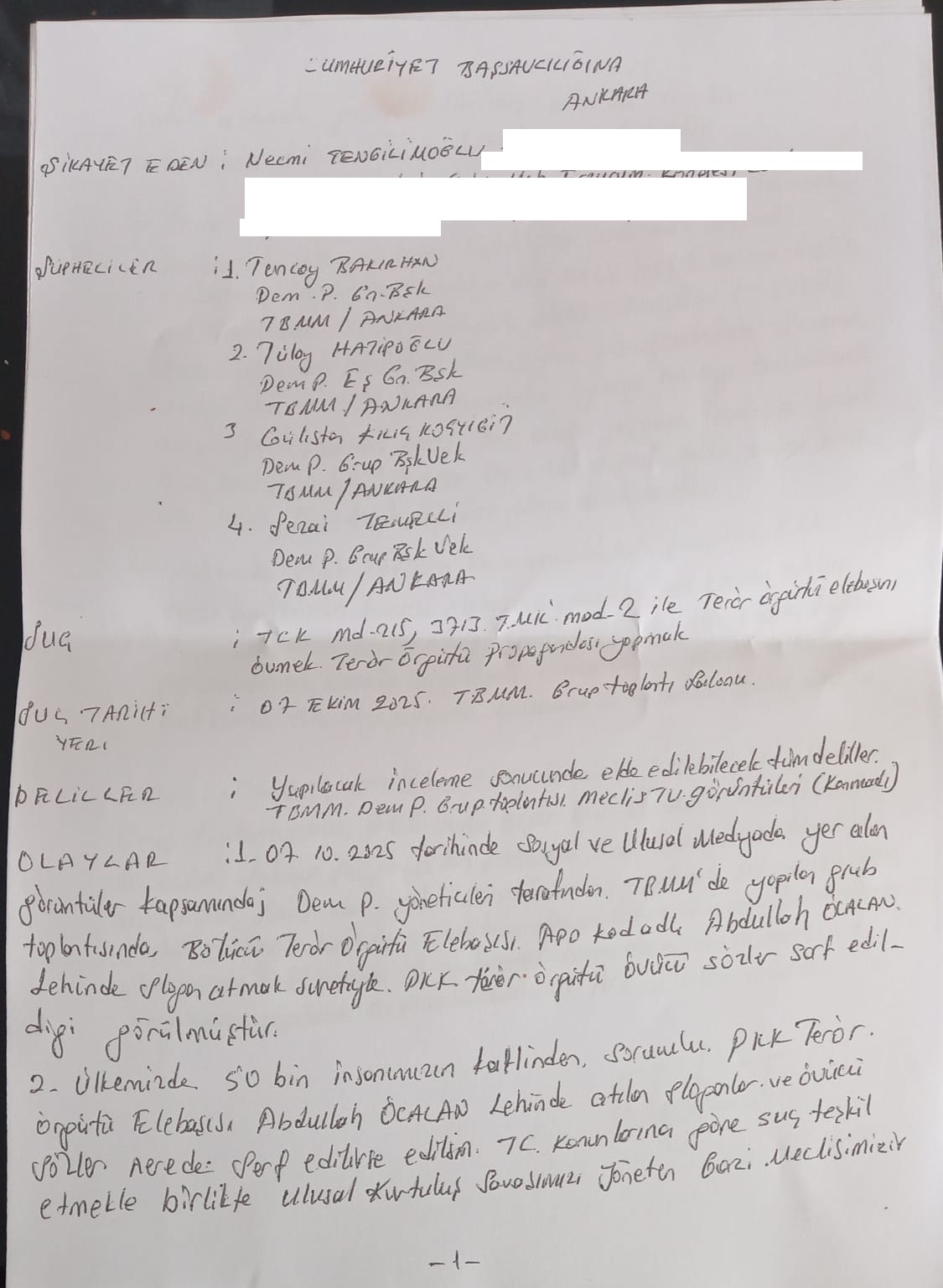 necmi tengilimoğlu dilekçe 1