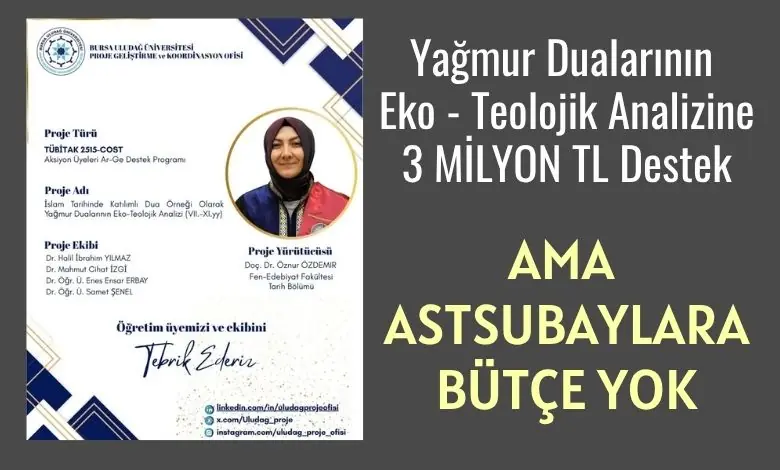 Yagmur Dualarinin Eko Teolojik Analizine 3 MILYON TL Destek Ama Astsubaylara Butce Yok